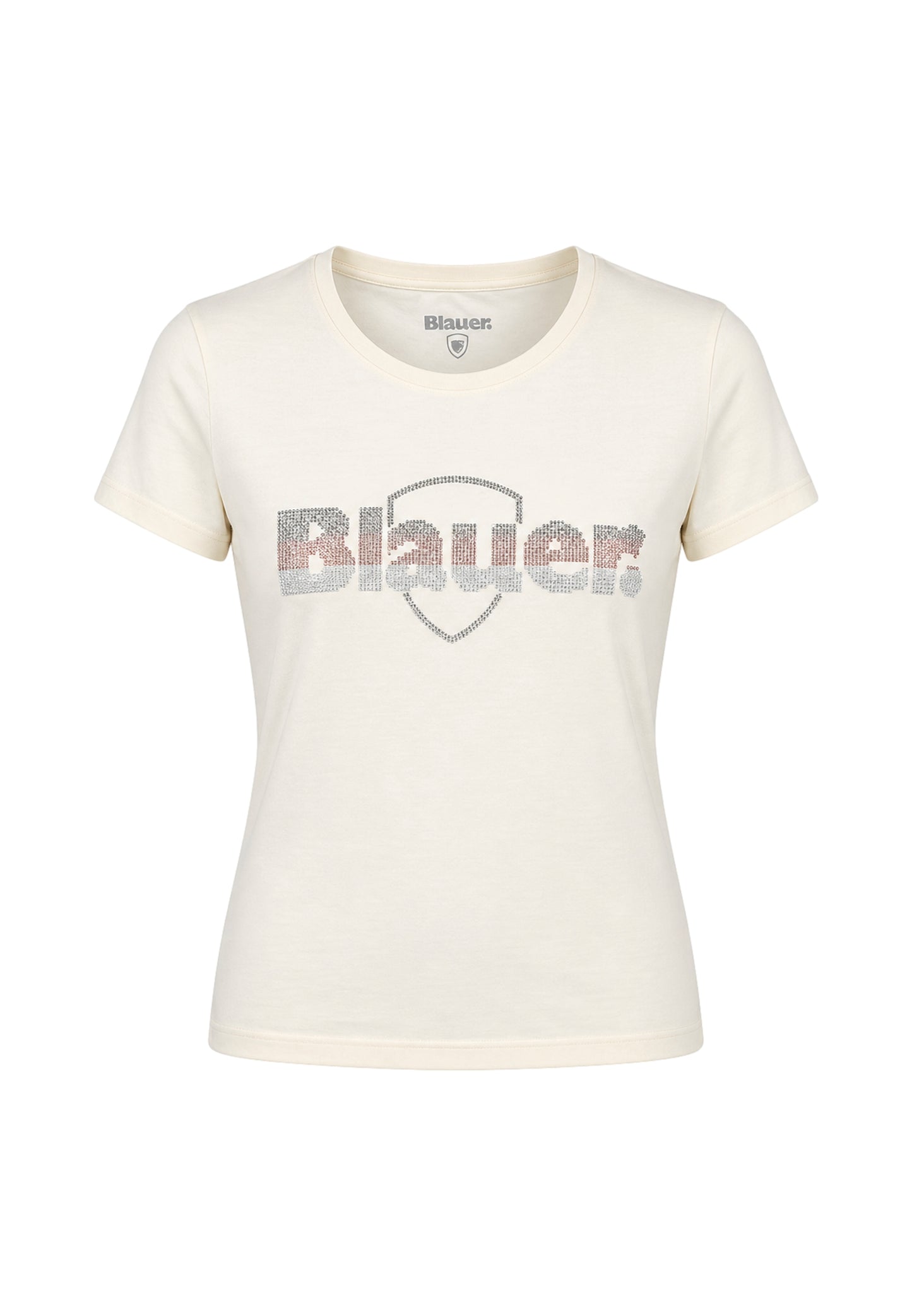 Blauer tshirt crema donna maxi logo strass