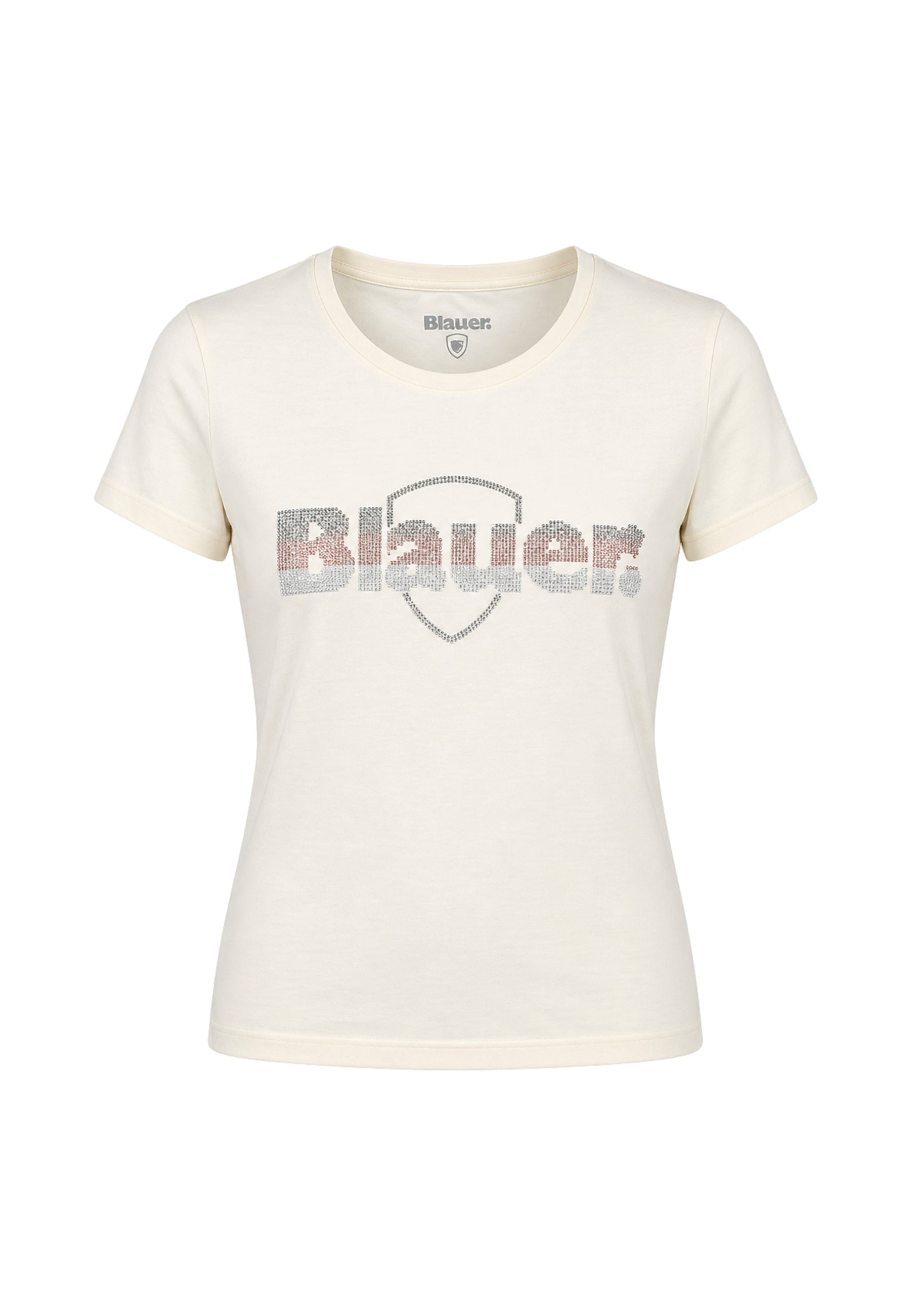 Blauer tshirt crema donna maxi logo strass