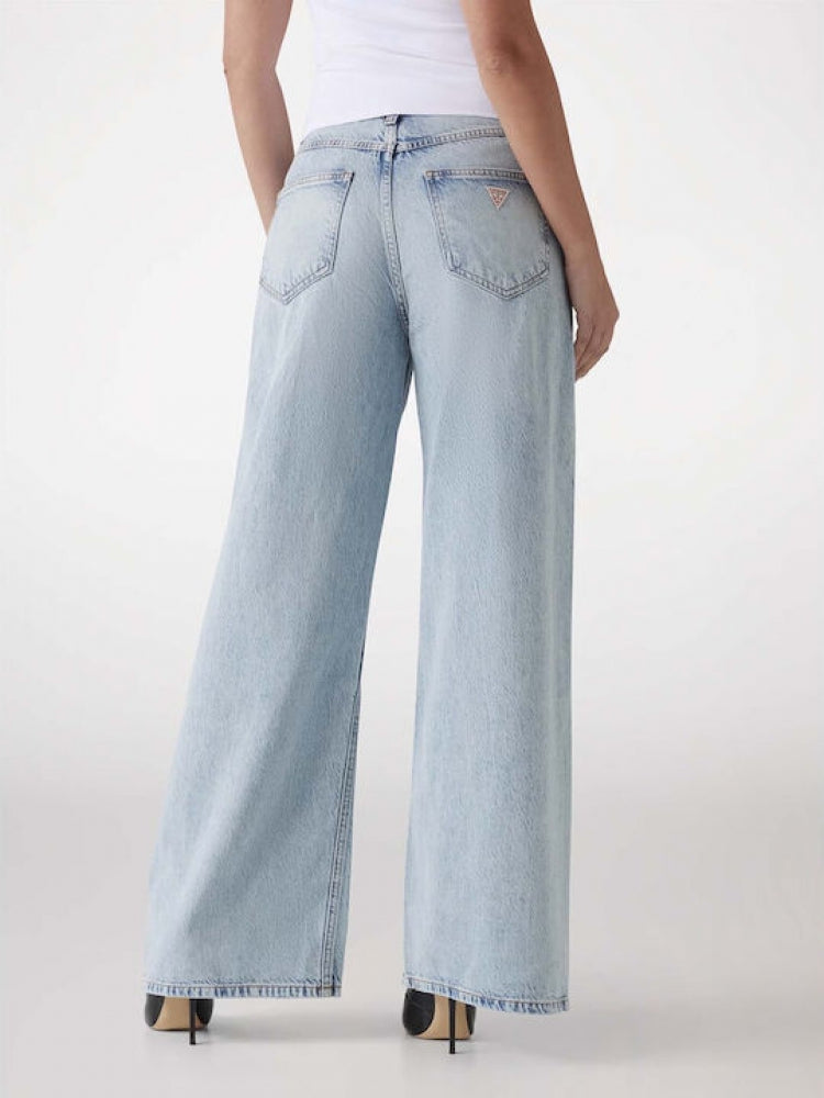 Guess pantalone in denim donna gamba larga logo sul retro retro