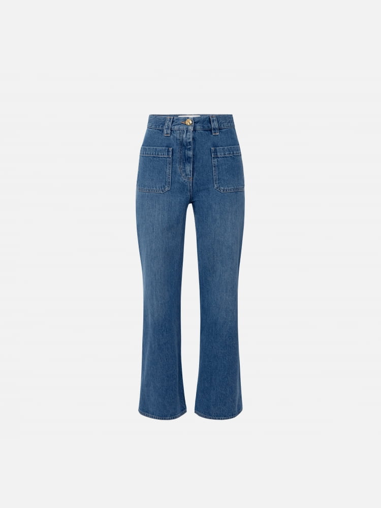 Elisabetta Franchi pantalone in denim donna palazzo over bottoni con logo