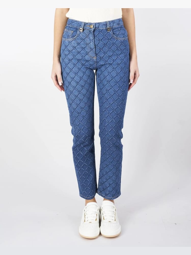 Elisabetta Franchi pantalone in denim donna regular logo all over dettaglio logo