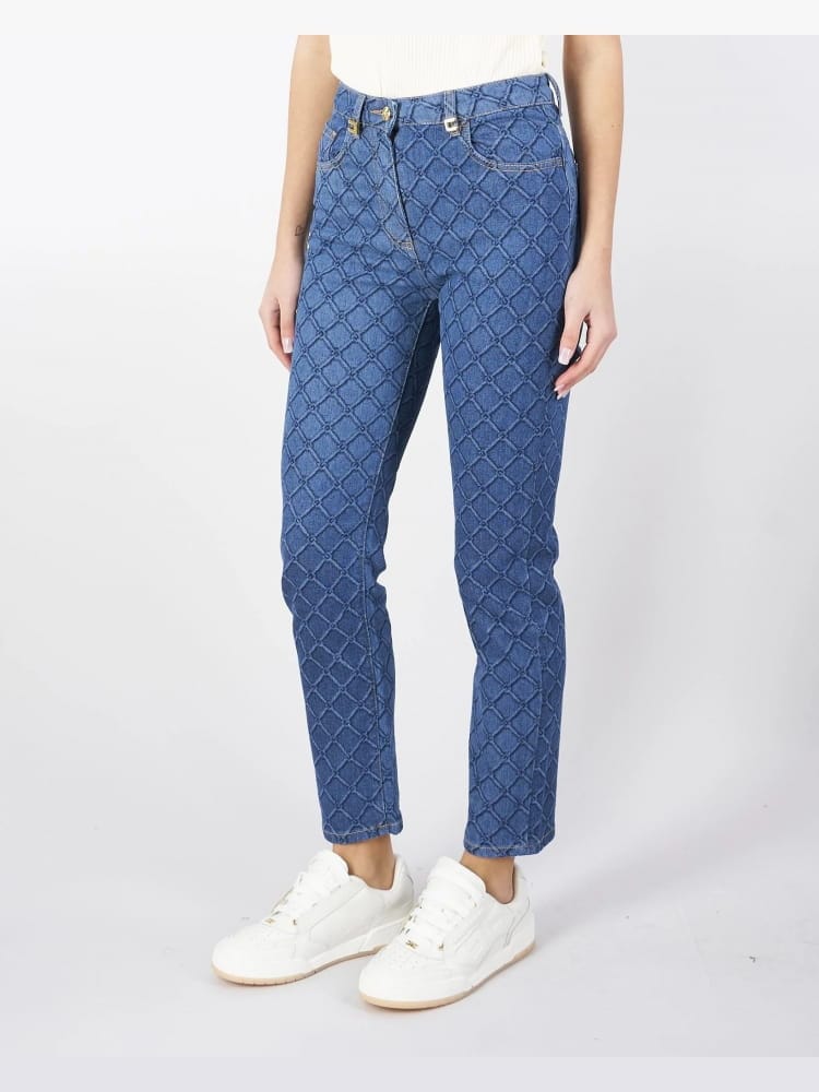 Elisabetta Franchi pantalone in denim donna regular logo all over dettaglio logo