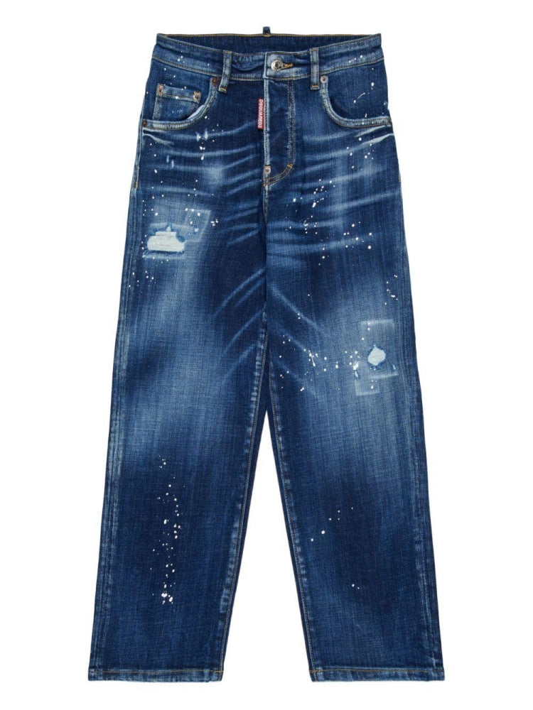 Dsquared2 pantalone in denim scuro bambino patch logo sul retro