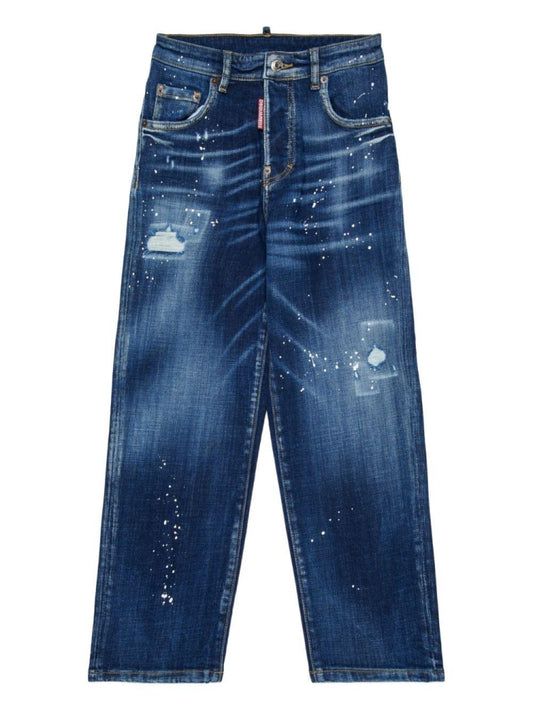 Dsquared2 pantalone in denim scuro bambino patch logo sul retro