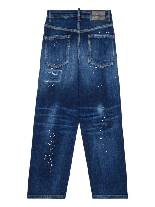 Dsquared2 pantalone in denim scuro bambino patch logo sul retro