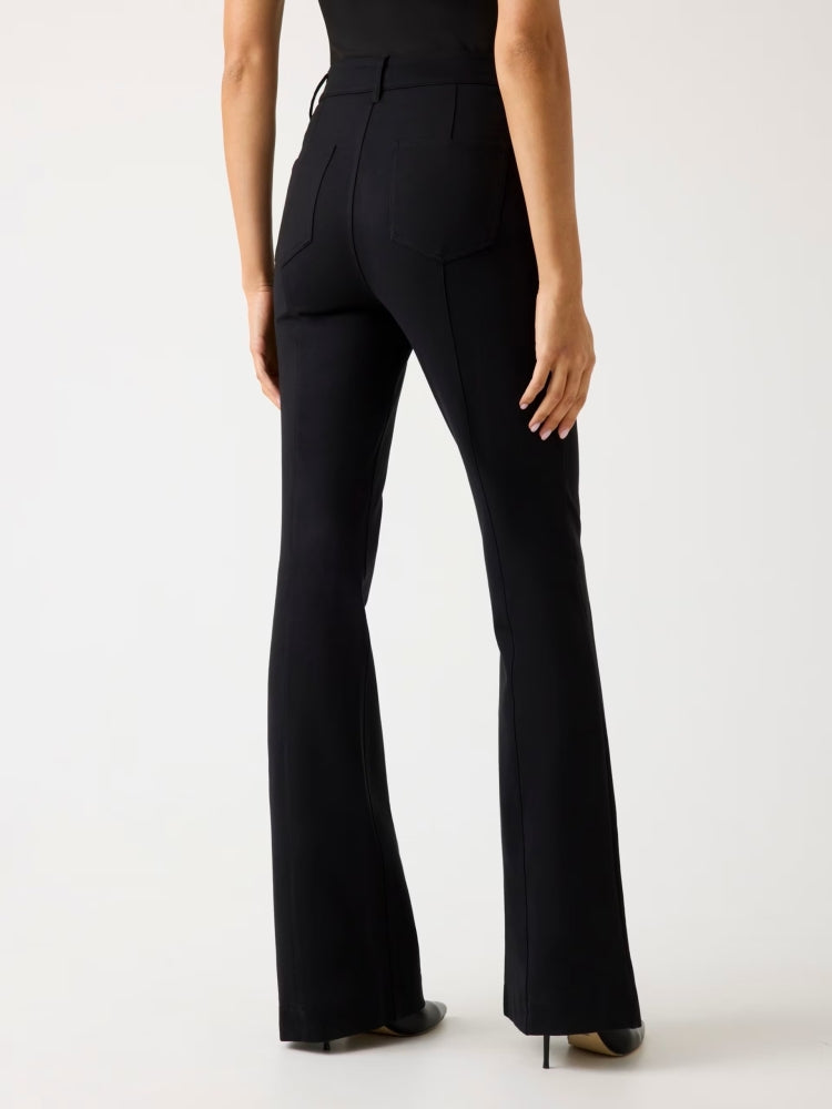 Guess pantalone nero donna a zampa bottoni con logo oro