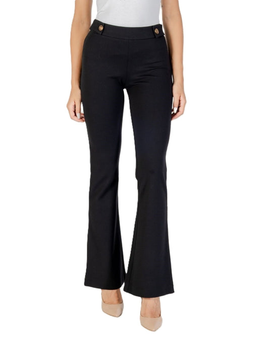 Guess pantalone nero donna in misto viscosa bottoni oro con logo