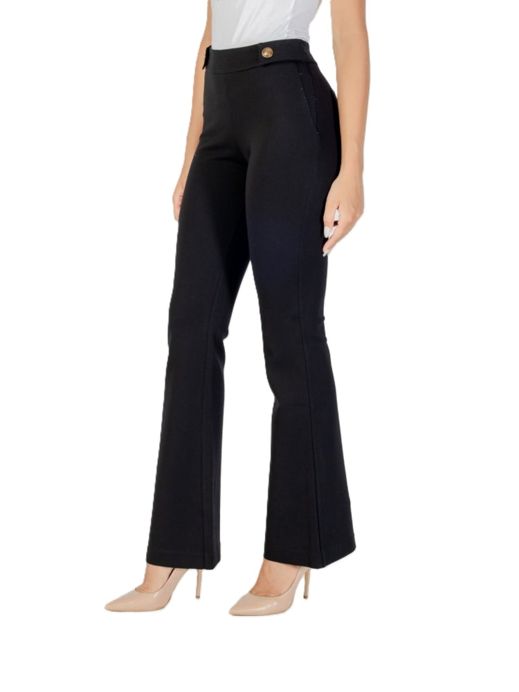 Guess pantalone nero donna in misto viscosa bottoni oro con logo