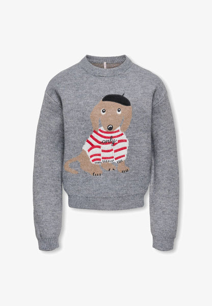 ONLY KIDS MAGLIONE grigio a girocollo con cagnolino Bambine e ragazze 15361854.GRIG_
