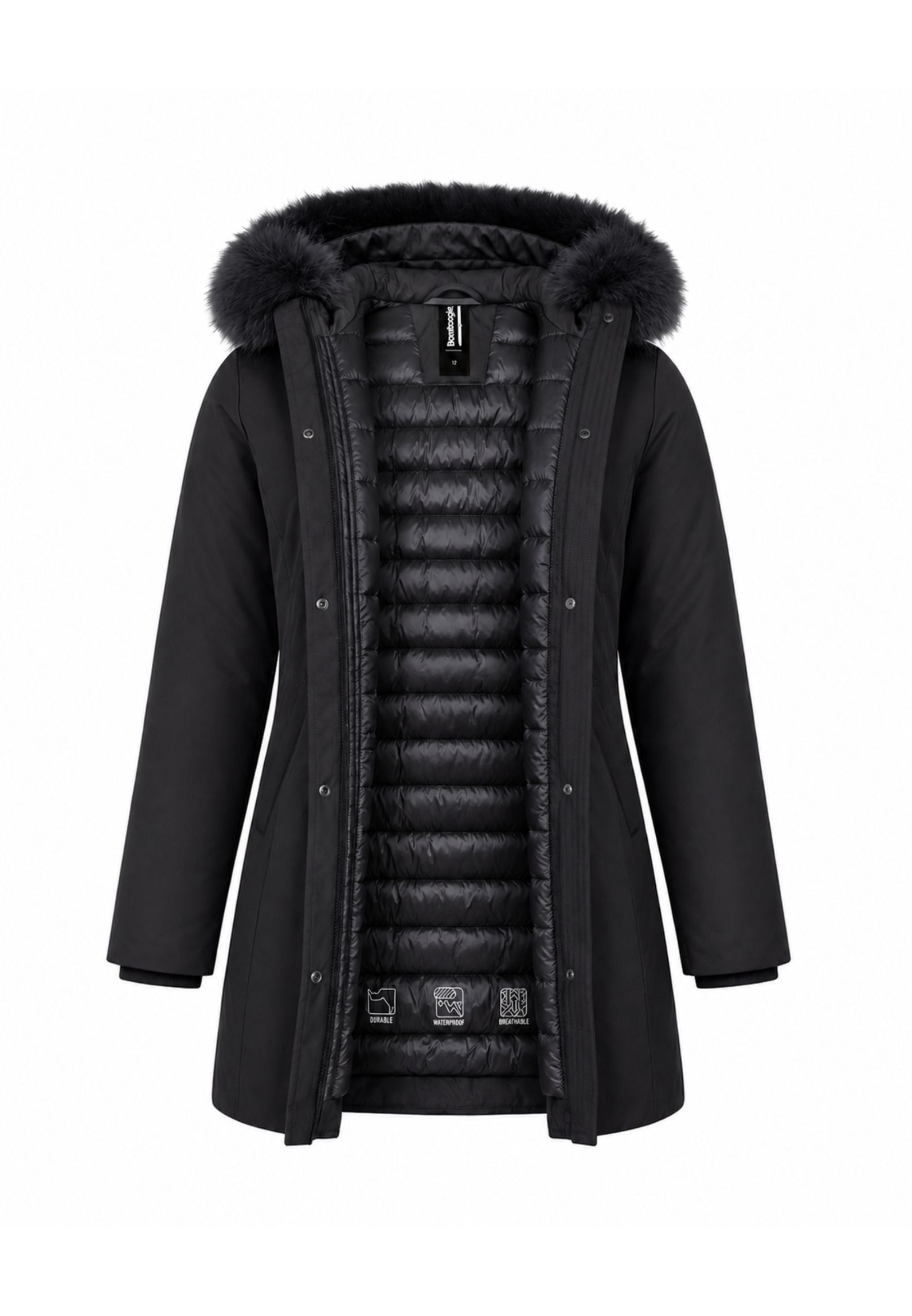 Bomboogie GIUBBOTTO NERO CON CAPPUCCIO E PELLICCIA VERA Bambine e ragazze CG 583V T ACR 6.NE_