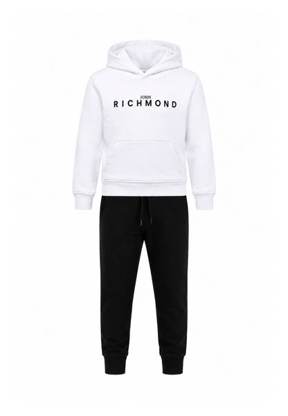 John Richmond Tuta BIANCA con cappuccio E LOGO GOMMATO A CONTRASTO Bambini e ragazzi rba26007cf.bia_