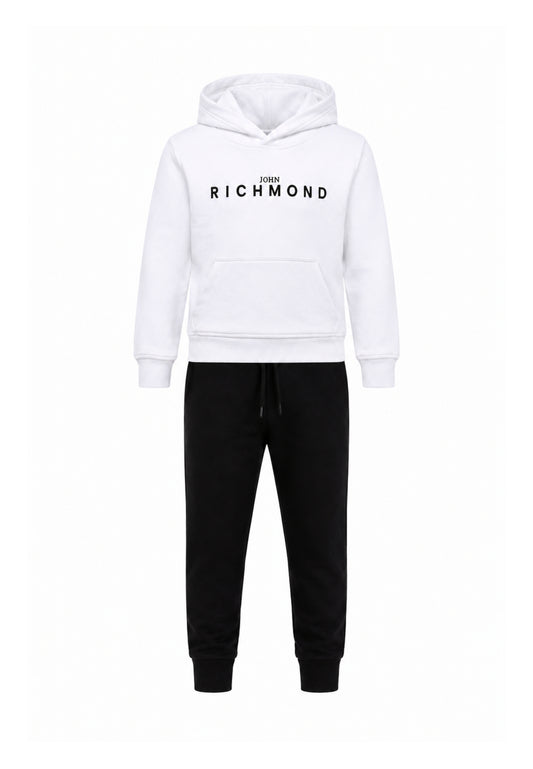 John Richmond Tuta BIANCA con cappuccio E LOGO GOMMATO A CONTRASTO Bambini e ragazzi rba26007cf.bia_