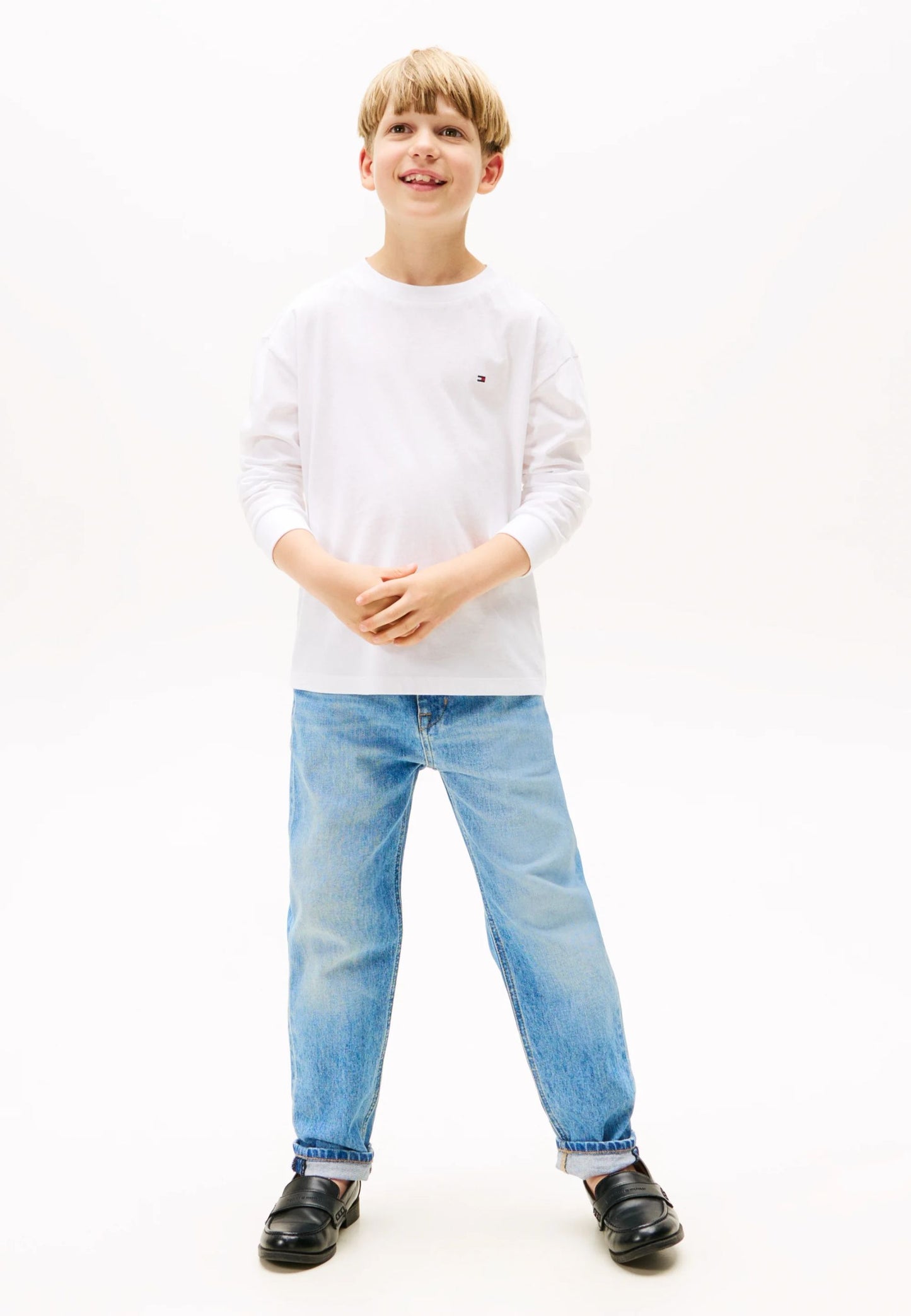 TOMMY HILFIGER TSHIRT BIANCA LOGO BANDIERA PICCOLO MANICHE LUNGHE Bambini e ragazzi KB0KB09846YBR_