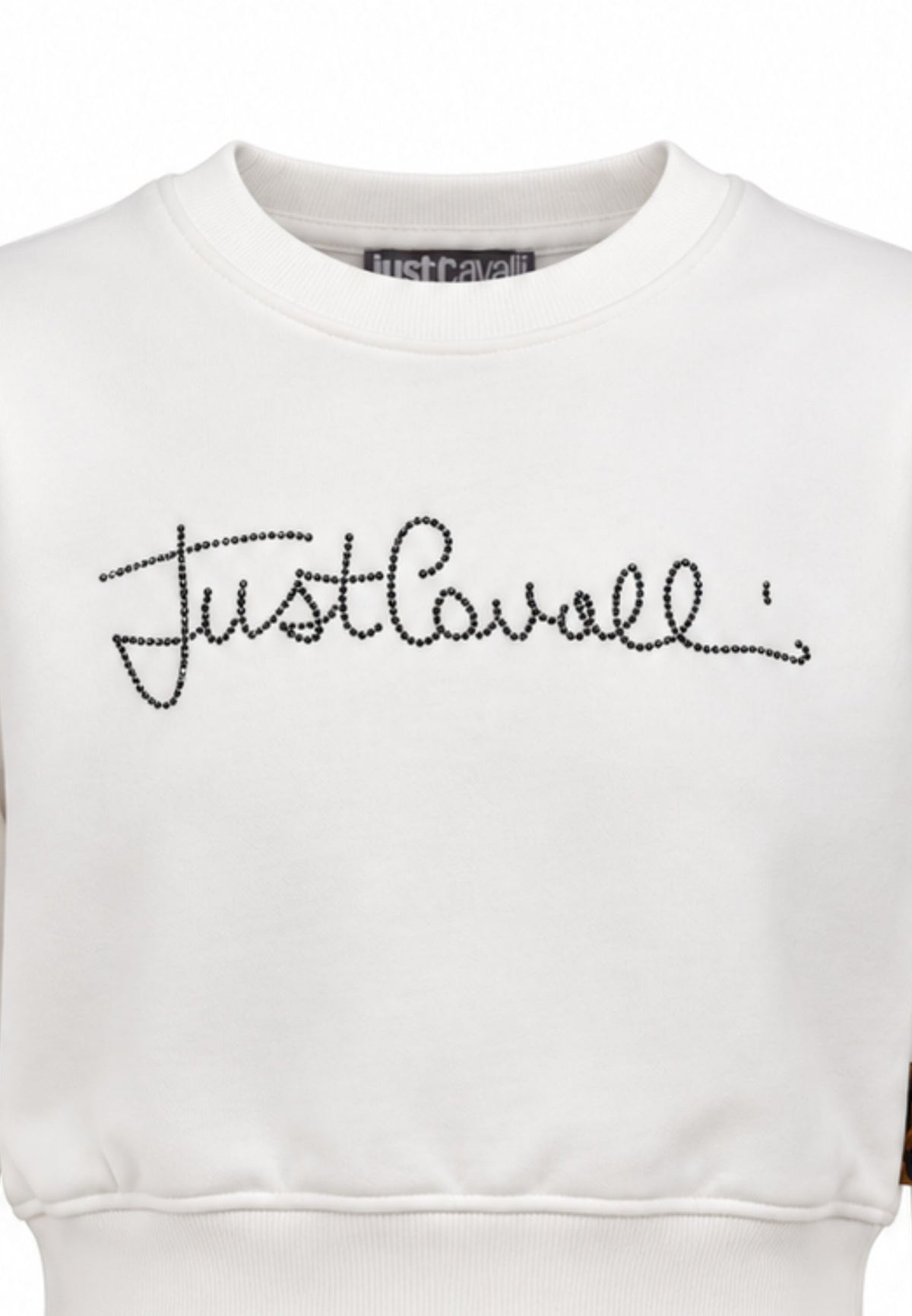 JUST CAVALLI felpa BIANCA CROP GIROCOLLO CON LOGO DI STRASS Bambine e ragazze jga26176fe.bia_