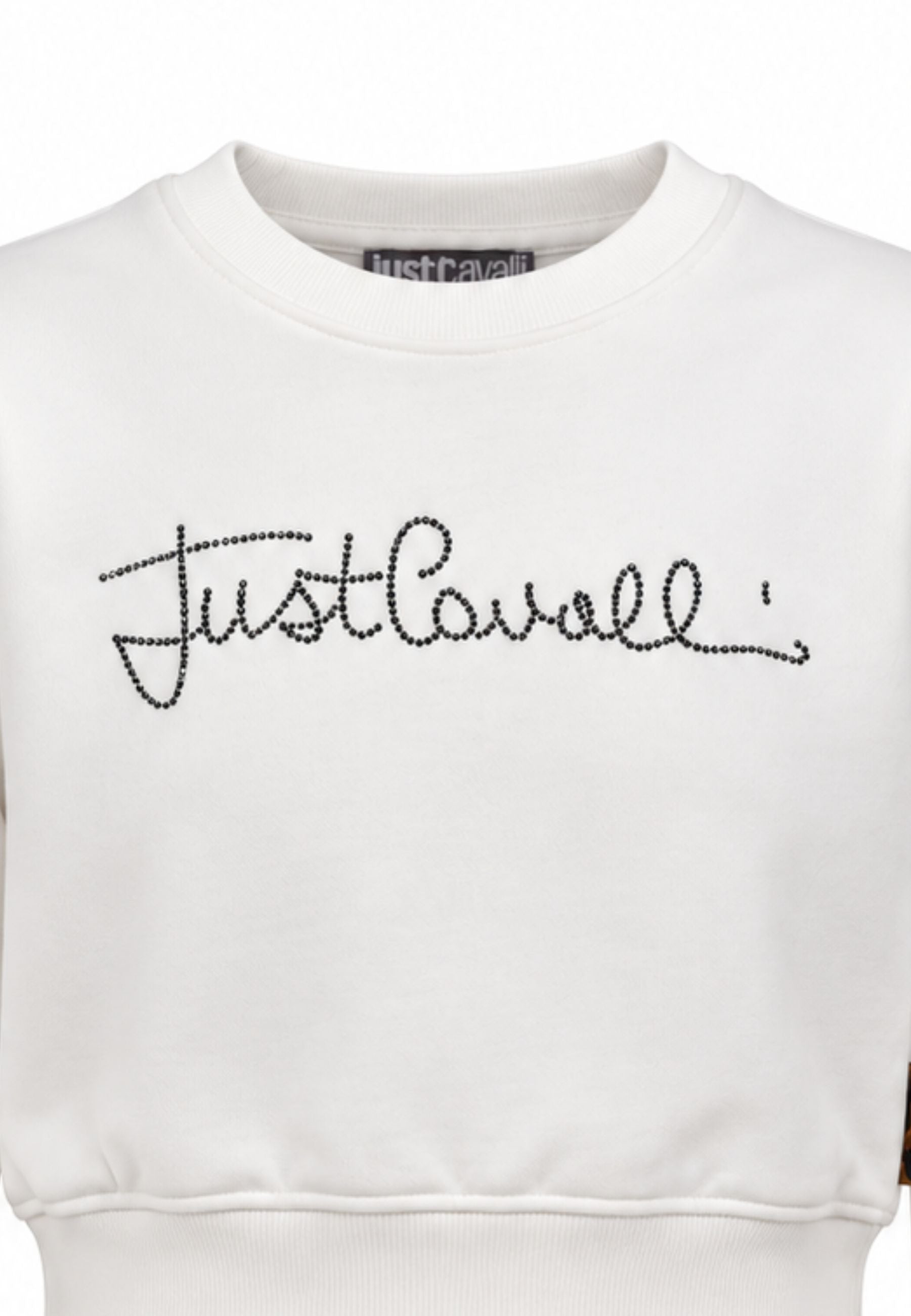 JUST CAVALLI felpa BIANCA CROP GIROCOLLO CON LOGO DI STRASS Bambine e ragazze jga26176fe.bia_
