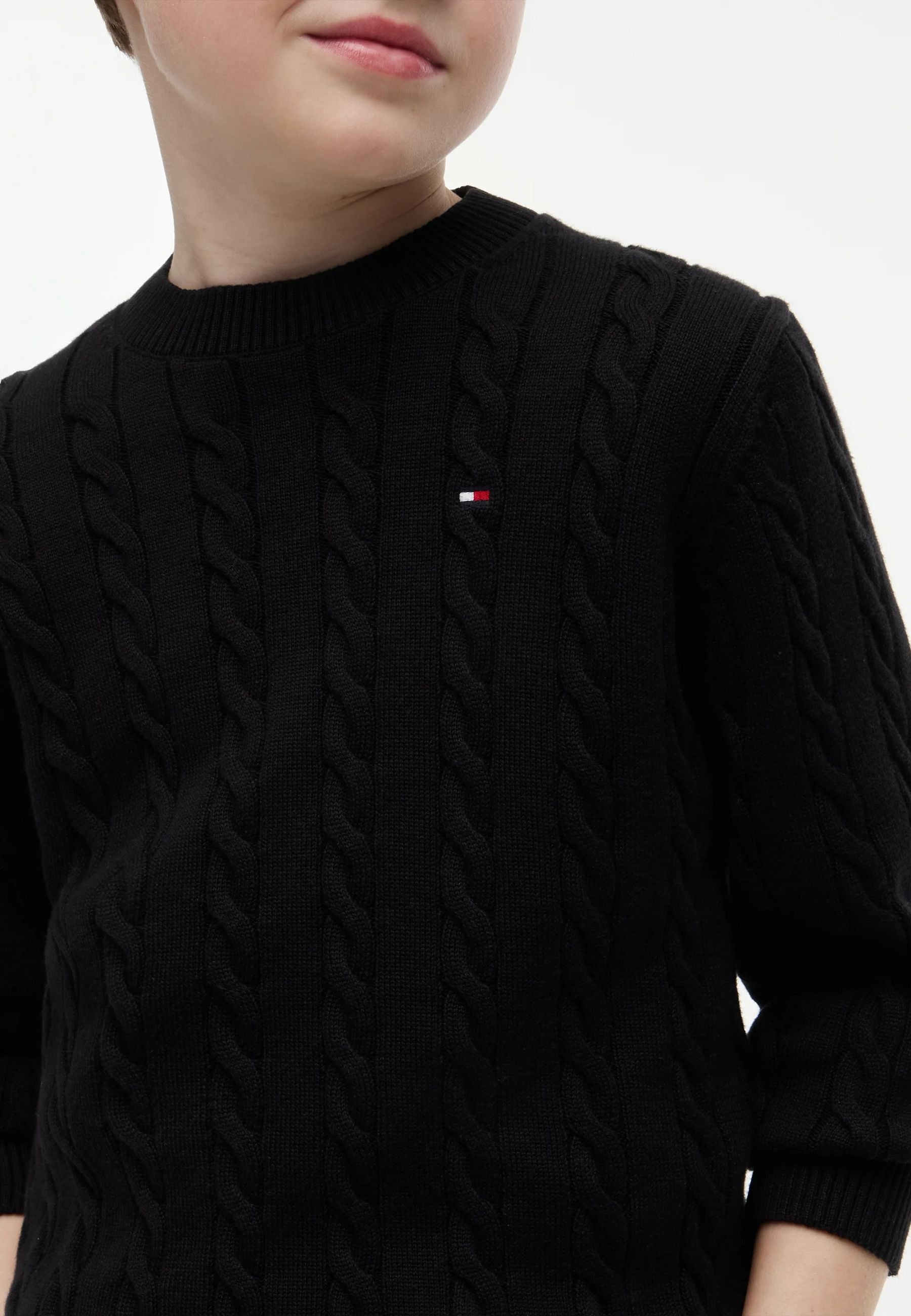 TOMMY HILFIGER maglione nero intrecciato logo piccolo Bambini e ragazzi KB0KB09753BDS_