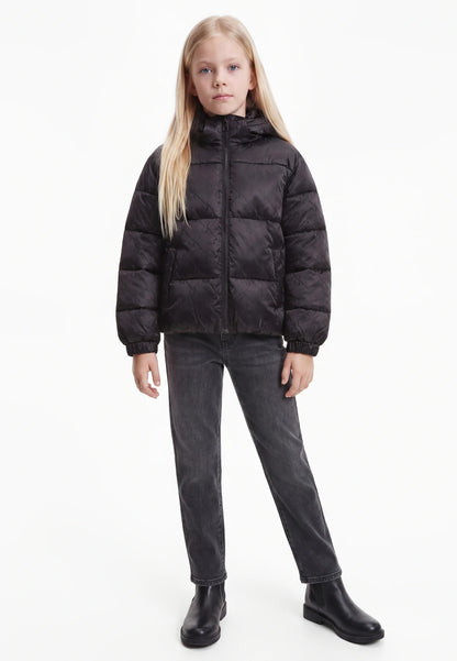 CALVIN KLEIN GIUBBOTTO NERO LOGATO CAPPUCCIO REMOVIBILE Bambine e ragazze LVCKFJM10G0GK.NE_