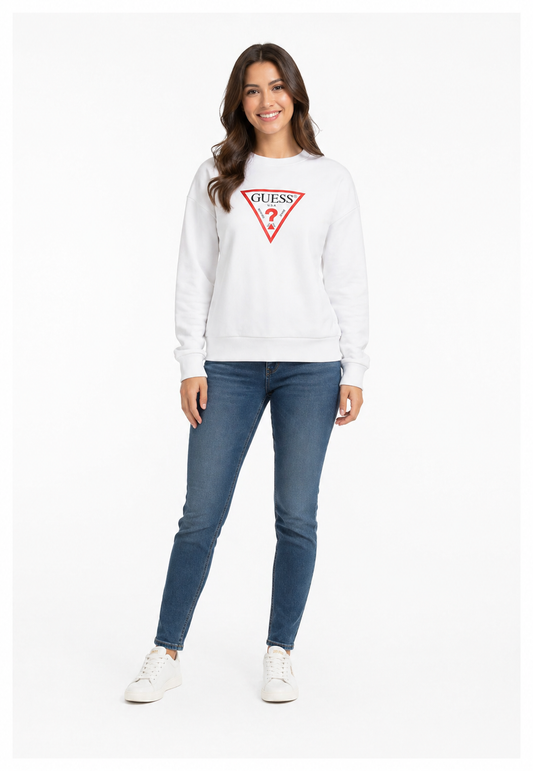 Guess felpa bianca donna con logo