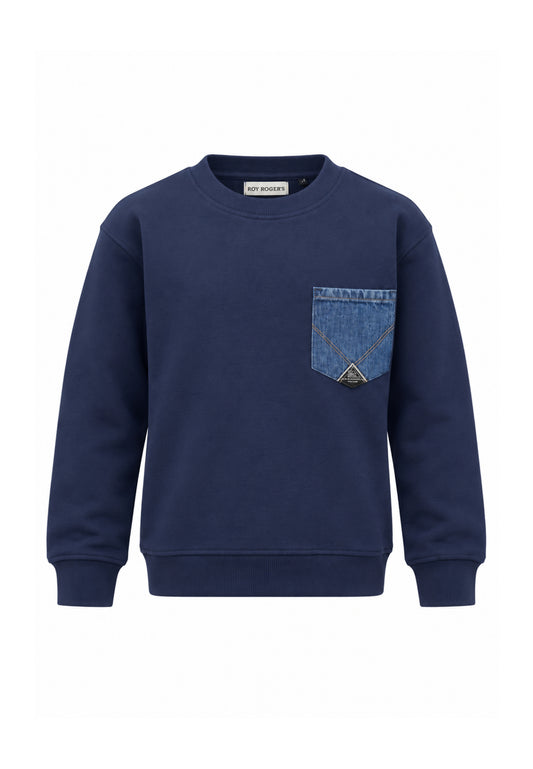 Roy Roger's felpa BLU GIROCOLLO CON TASCHINO IN DENIM Bambini e ragazzi rz485/00.blu_