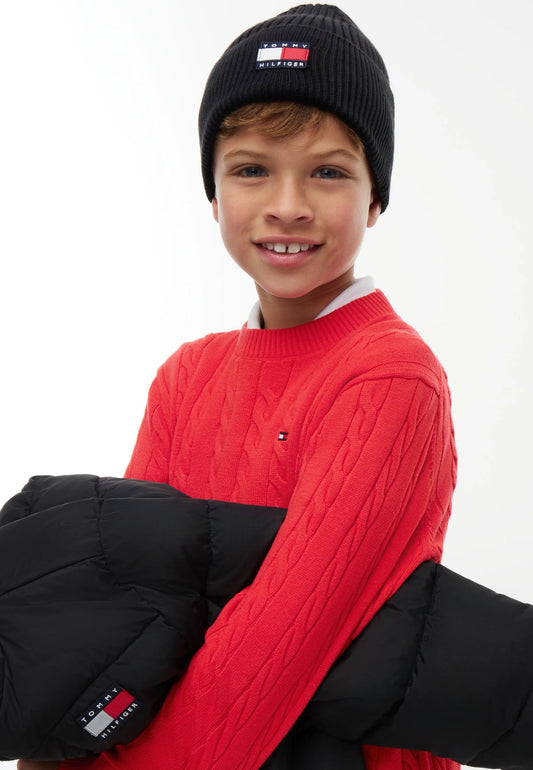TOMMY HILFIGER CAPPELLO NERO IN MAGLIA A COSTINE Bambini e ragazzi KA0KA00119BDS.NE_