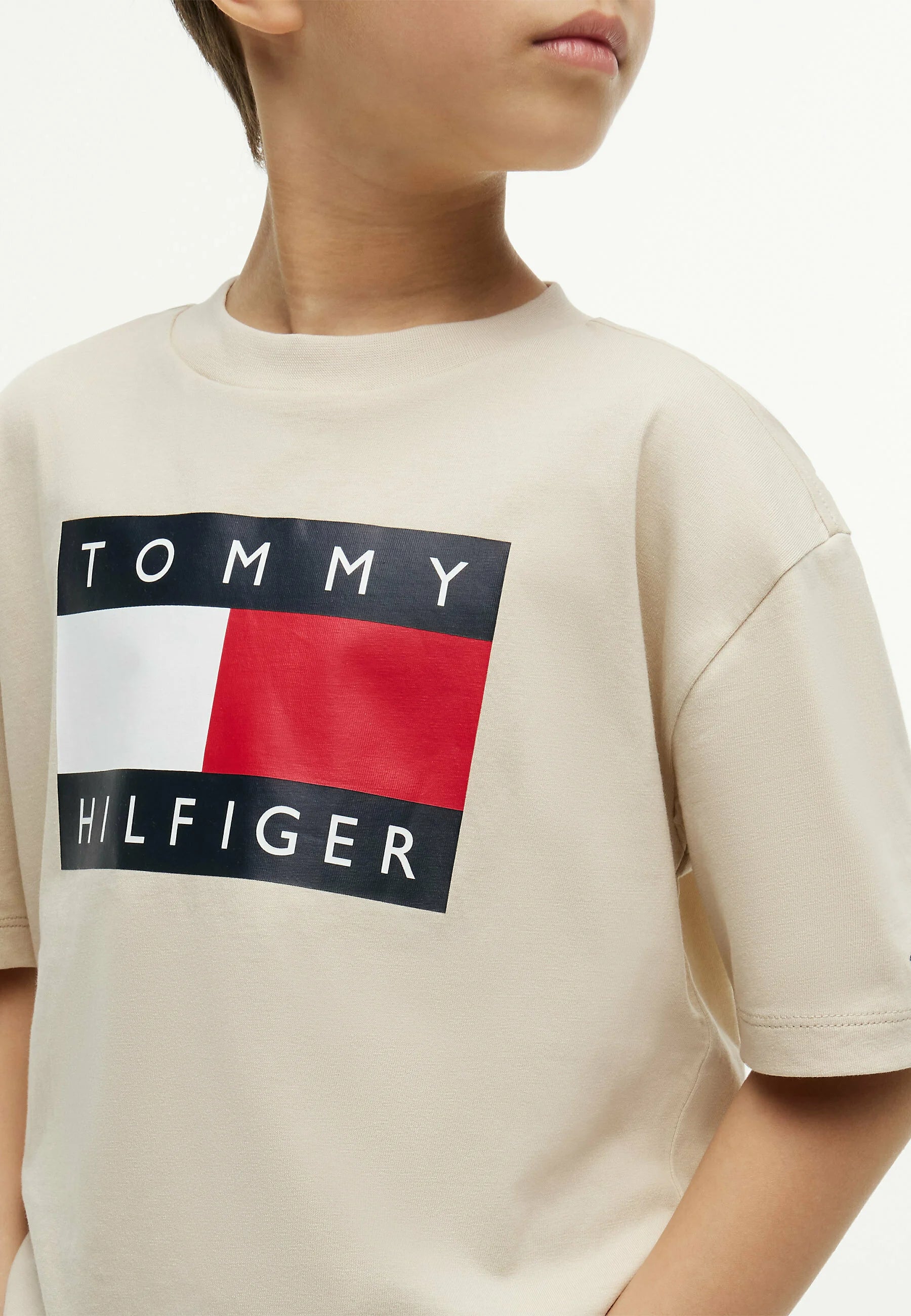 TOMMY HILFIGER TSHIRT BEIGE LOGO BANDIERA MANICHE CORTE Bambini e ragazzi KB0KB10340ACI_