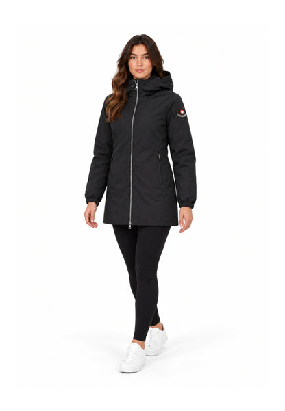 Canadiens Giubbotto nero imbottito lunghezza coscia con cappuccio Donna shari long/w.ne