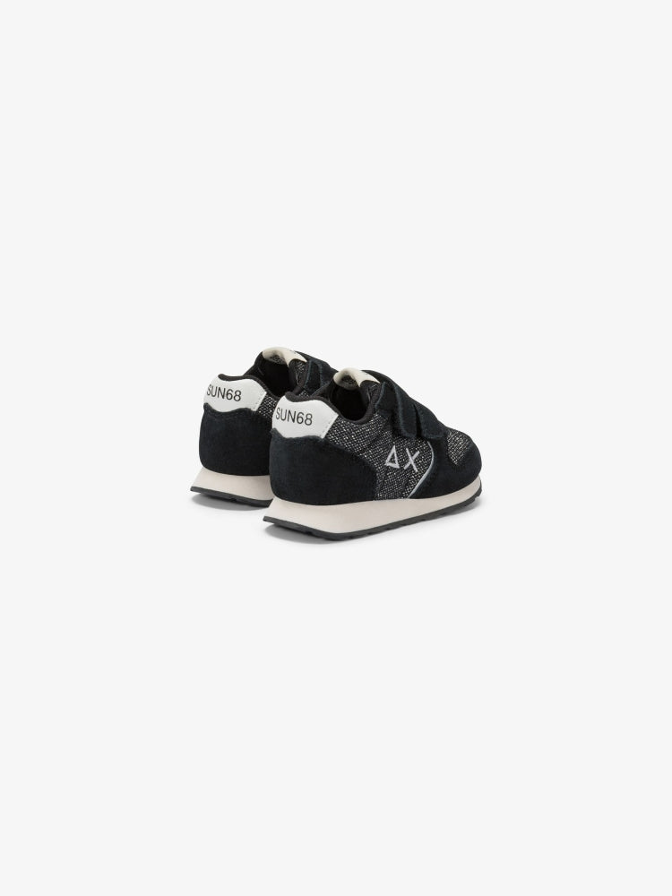 Sun68 scarpe nere bambina in suede e nylon con glitter logo sul lato