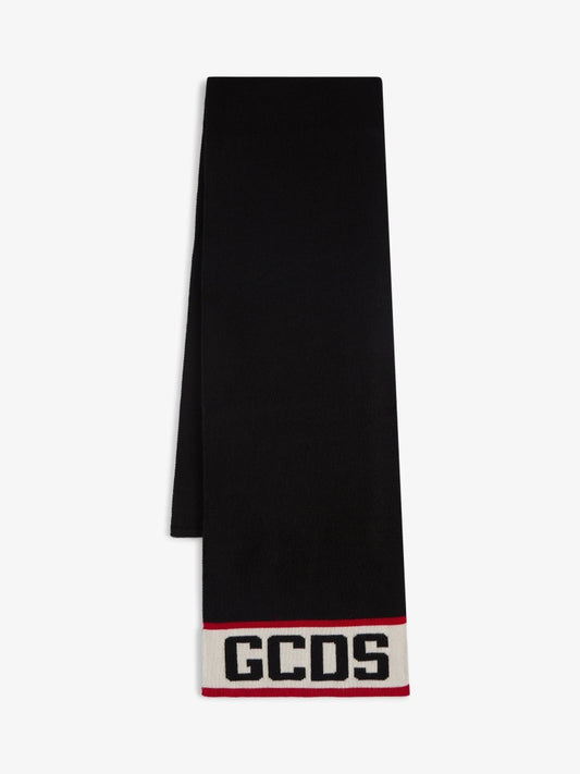 Gcds sciarpa nera uomo unisex in misto lana logo a contrasto