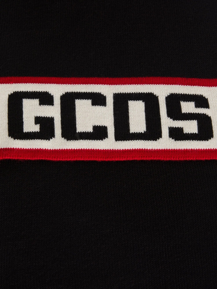 Gcds sciarpa nera uomo unisex in misto lana logo a contrasto dettaglio logo