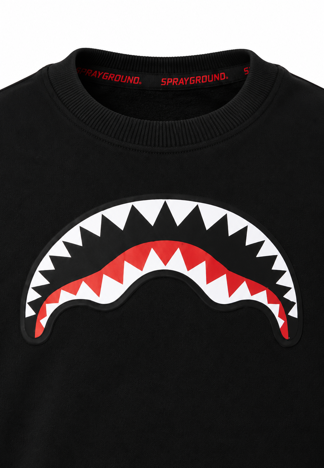 Sprayground Felpa Nera Girocollo con Maxi Logo Shark Bambino dettaglio logo