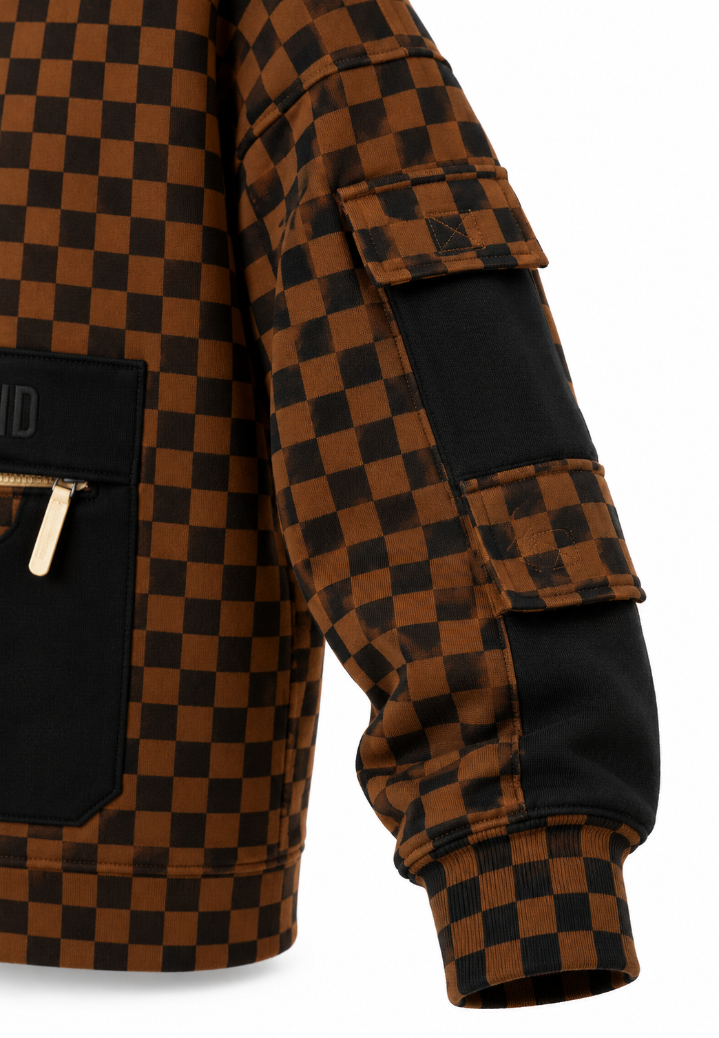 Sprayground Felpa Girocollo Marrone a Scacchi con Tasca Bambino