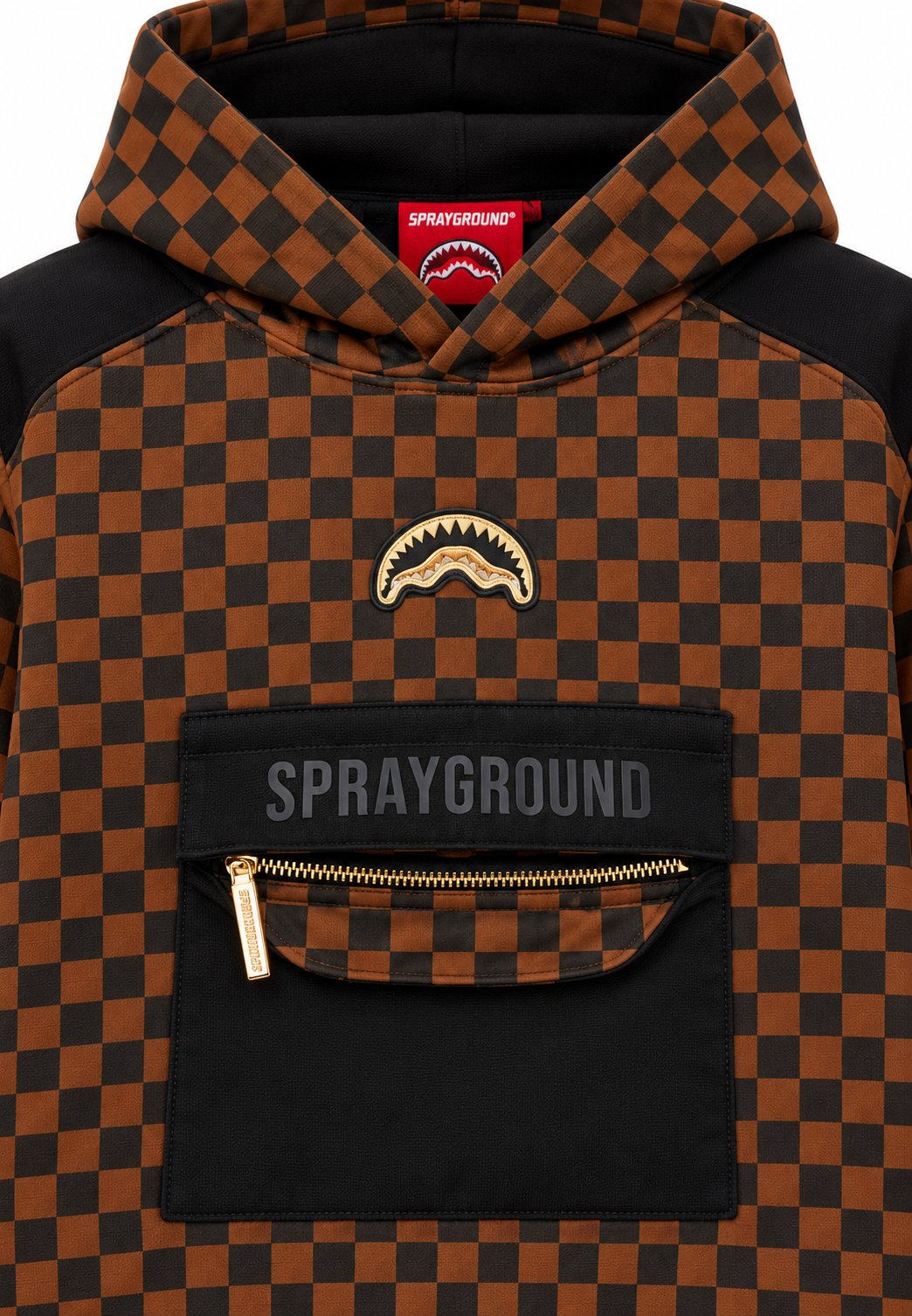 Sprayground Felpa con Cappuccio Marrone a Scacchi Bambino dettaglio tessuto