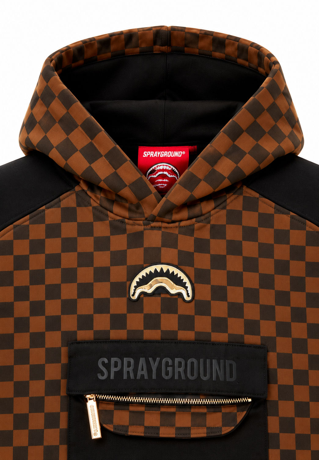 Sprayground Felpa con Cappuccio Marrone a Scacchi Bambino dettaglio tessuto