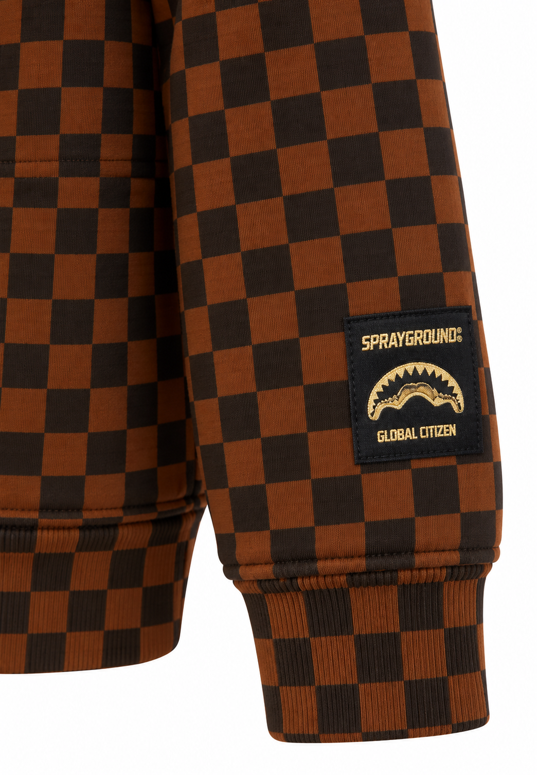 Sprayground Felpa con Cappuccio Marrone a Scacchi Bambino dettaglio tessuto