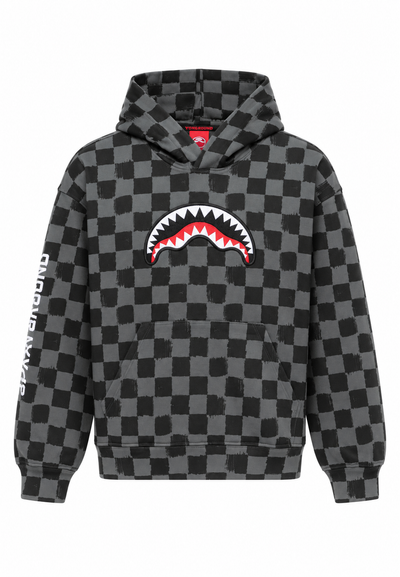 Sprayground Felpa Grigia e Nera a Scacchi Shark Mouth Bambino