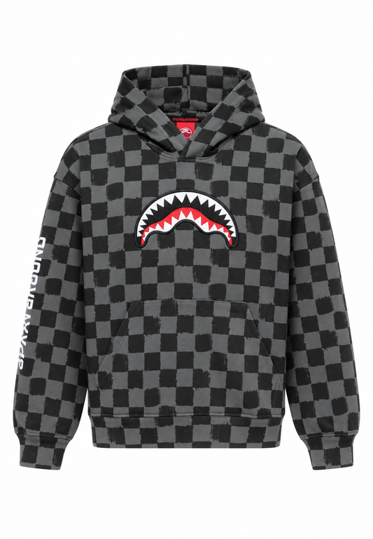 Sprayground felpa grigia nera checkerboard bambino dettaglio fronte