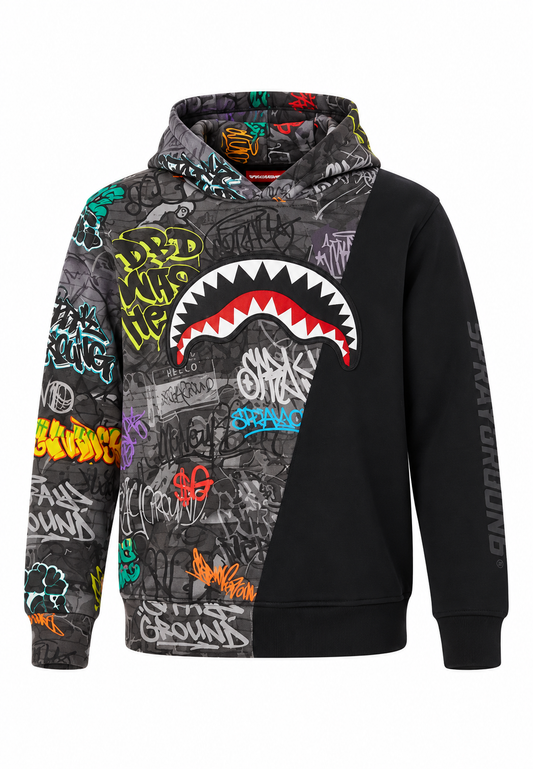 Sprayground felpa nera grigia graffiti bambino fronte
