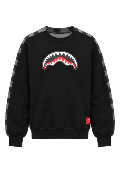 Sprayground Felpa Nera e Grigia a Scacchi Shark Mouth Bambino