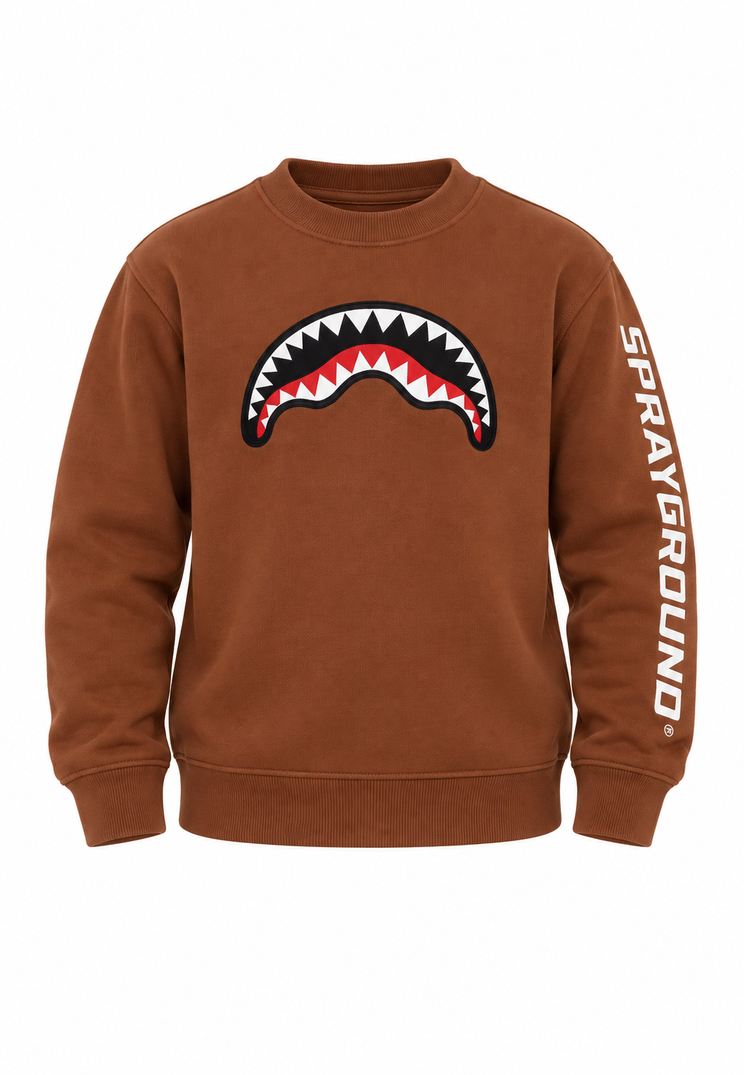 Felpa Sprayground marrone bambino fronte intero con maxi logo Shark Mouth