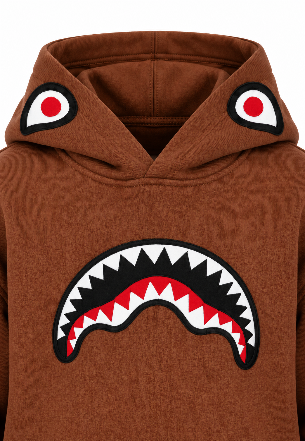 Sprayground Felpa Marrone Bambino con Cappuccio Shark Mouth dettaglio logo