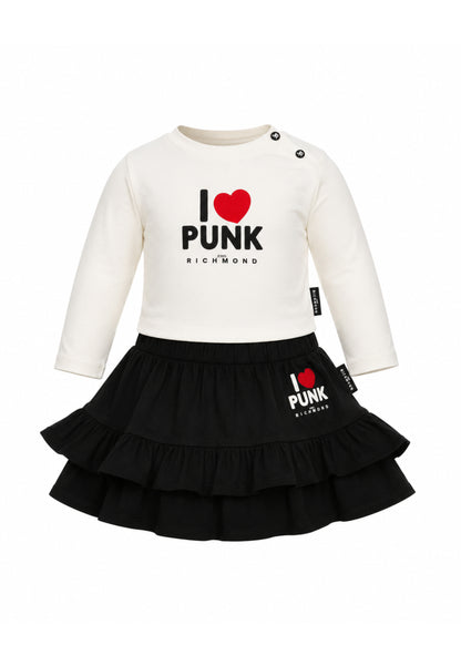 John Richmond Completo t shirt panna a manica lunga e gonna nera a balze Bambine e ragazze ria26134cj.panna_