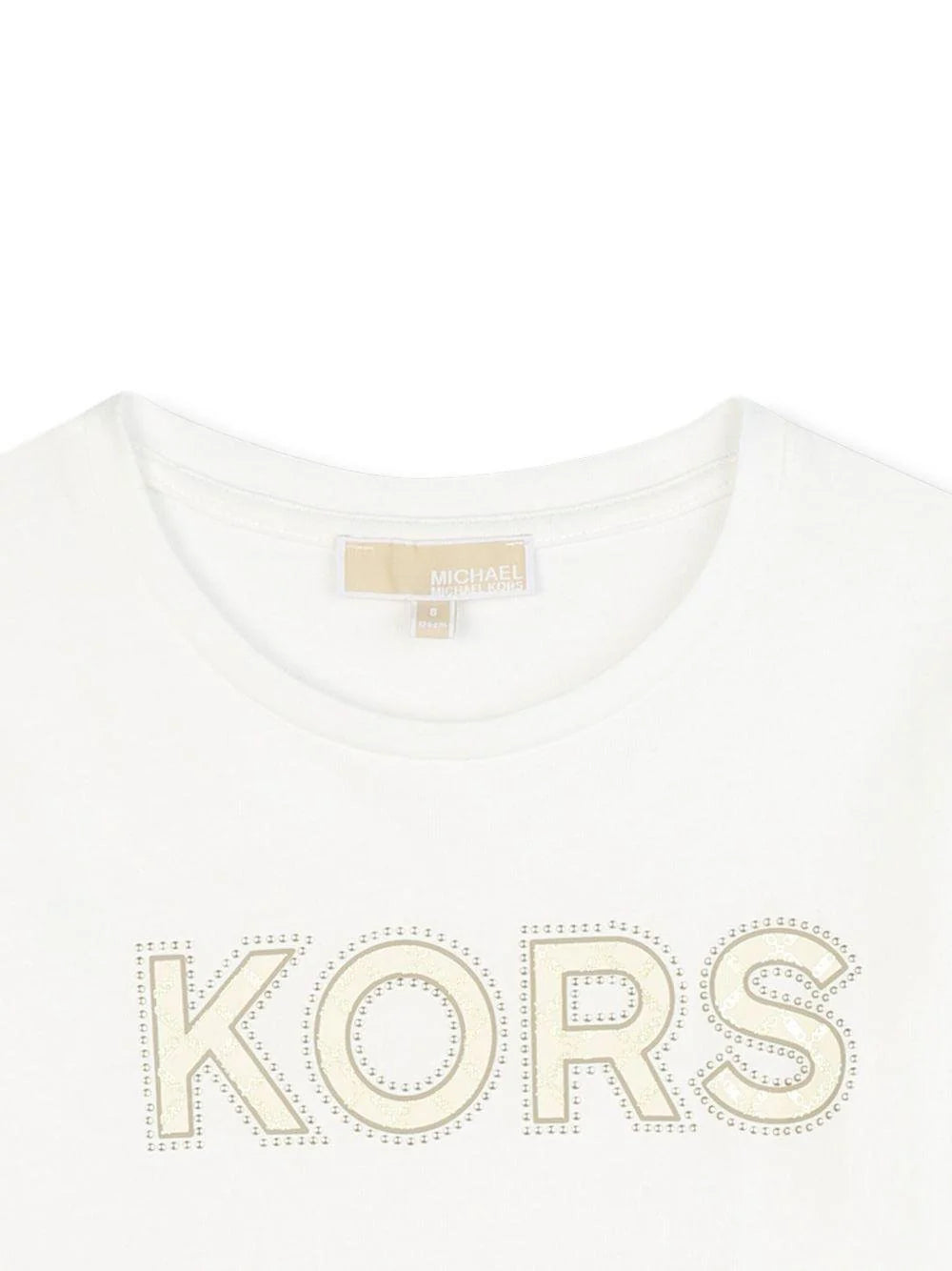 T-shirt per bambina Michael Kors Kids bianca con logo sul davanti dettaglio logo
