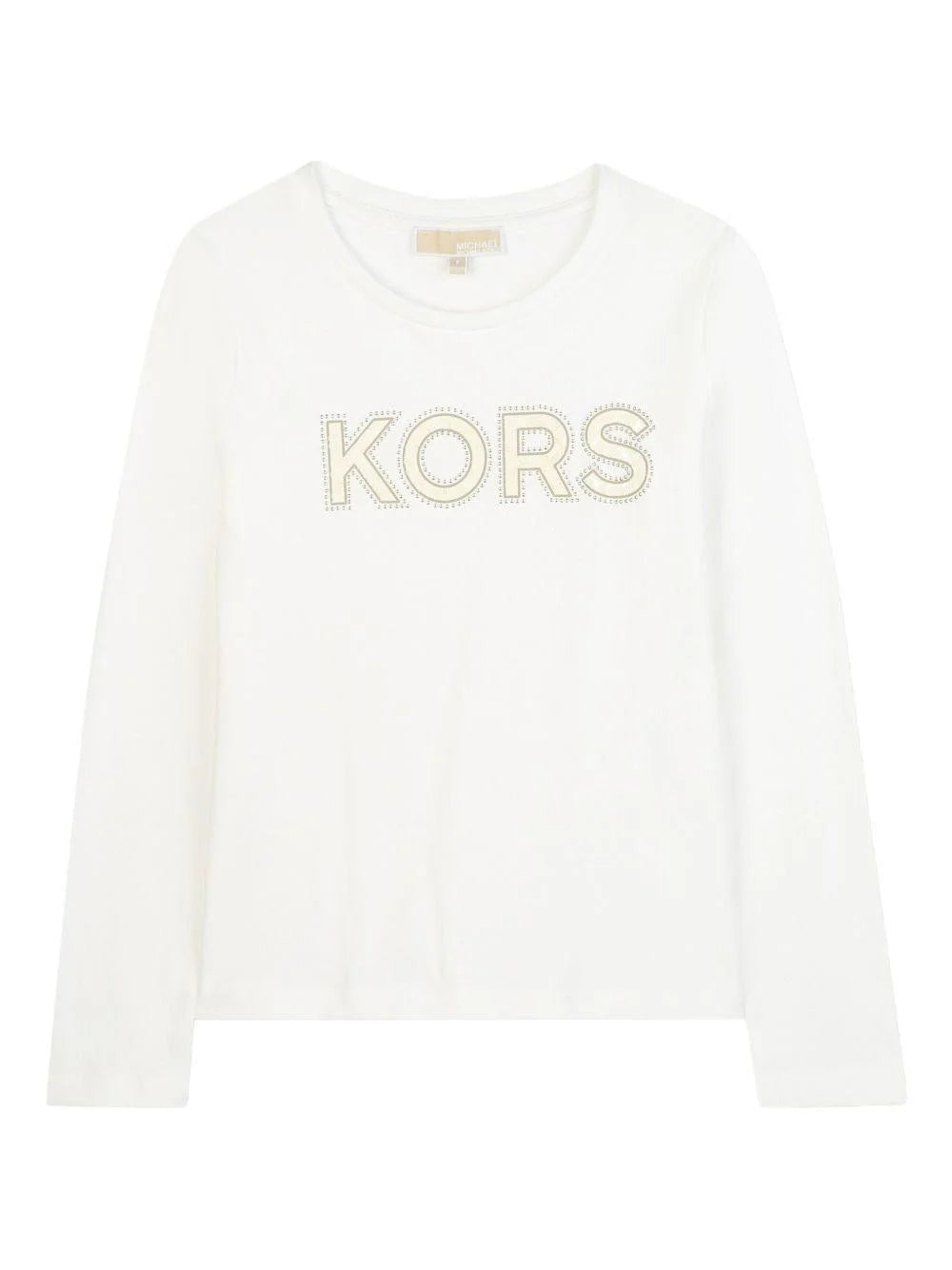 T-shirt per bambina Michael Kors Kids bianca con logo sul davanti dettaglio logo