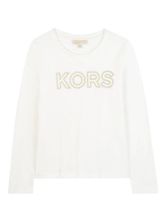 T-shirt per bambina Michael Kors Kids bianca con logo sul davanti