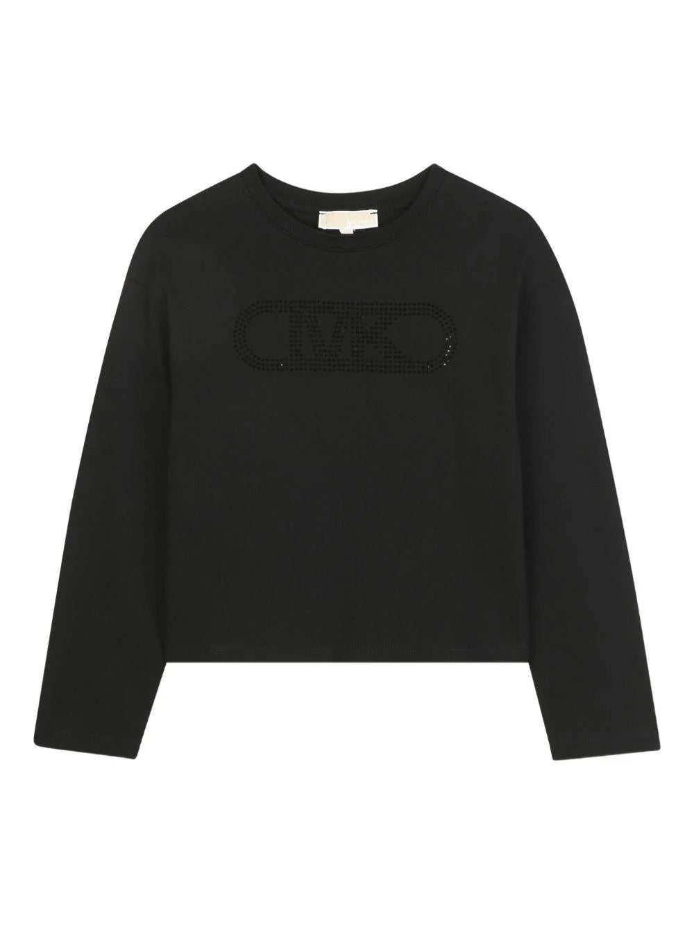 T-shirt per bambina Michael Kors Kids nera con dettaglio logo dettaglio logo