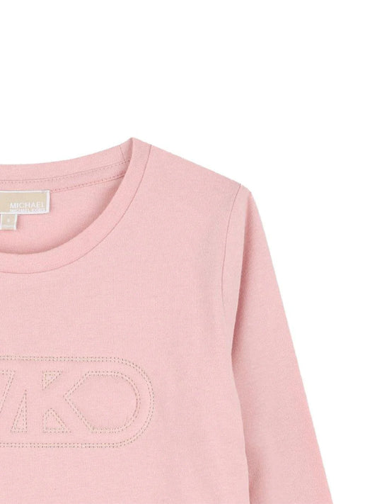 T-shirt per bambina Michael Kors Kids rosa con ricamo logo
