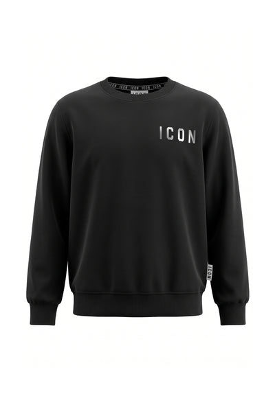 ICON FELPA NERA A GIROCOLLO CON LOGO TONO SU TONO Bambini e ragazzi ibsw001531.nero/nero_