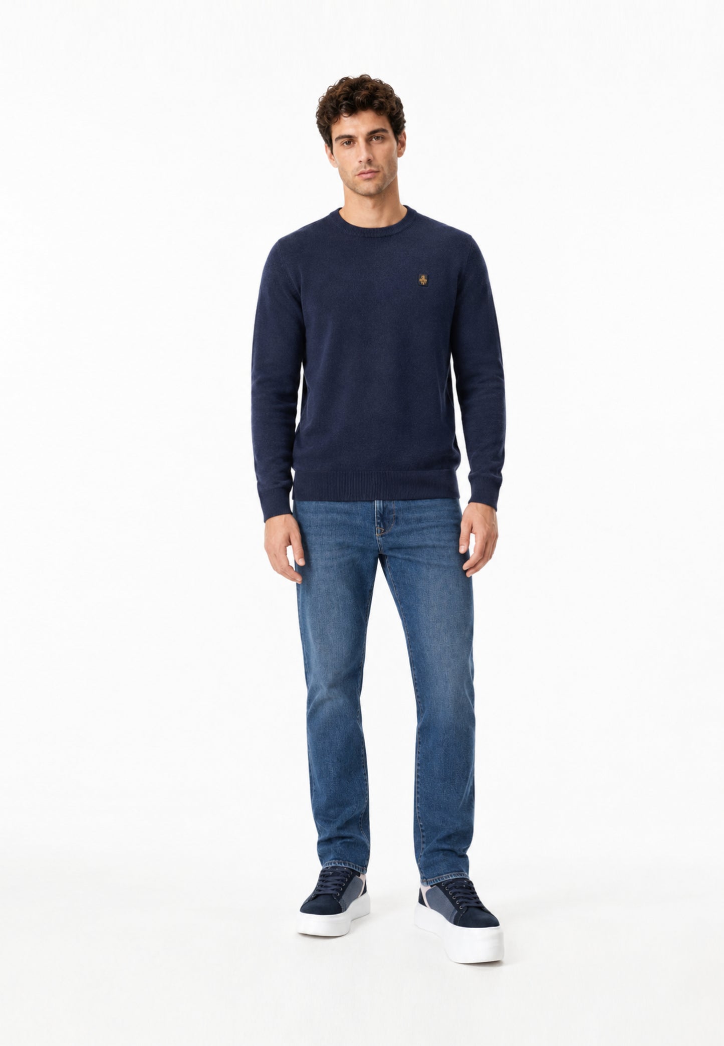 REFRIGIWEAR MAGLIONE NERO IN LANA SAGOMATO CON MINI LOGO RICAMATO Uomo BENNET PULLOVER.BLU_