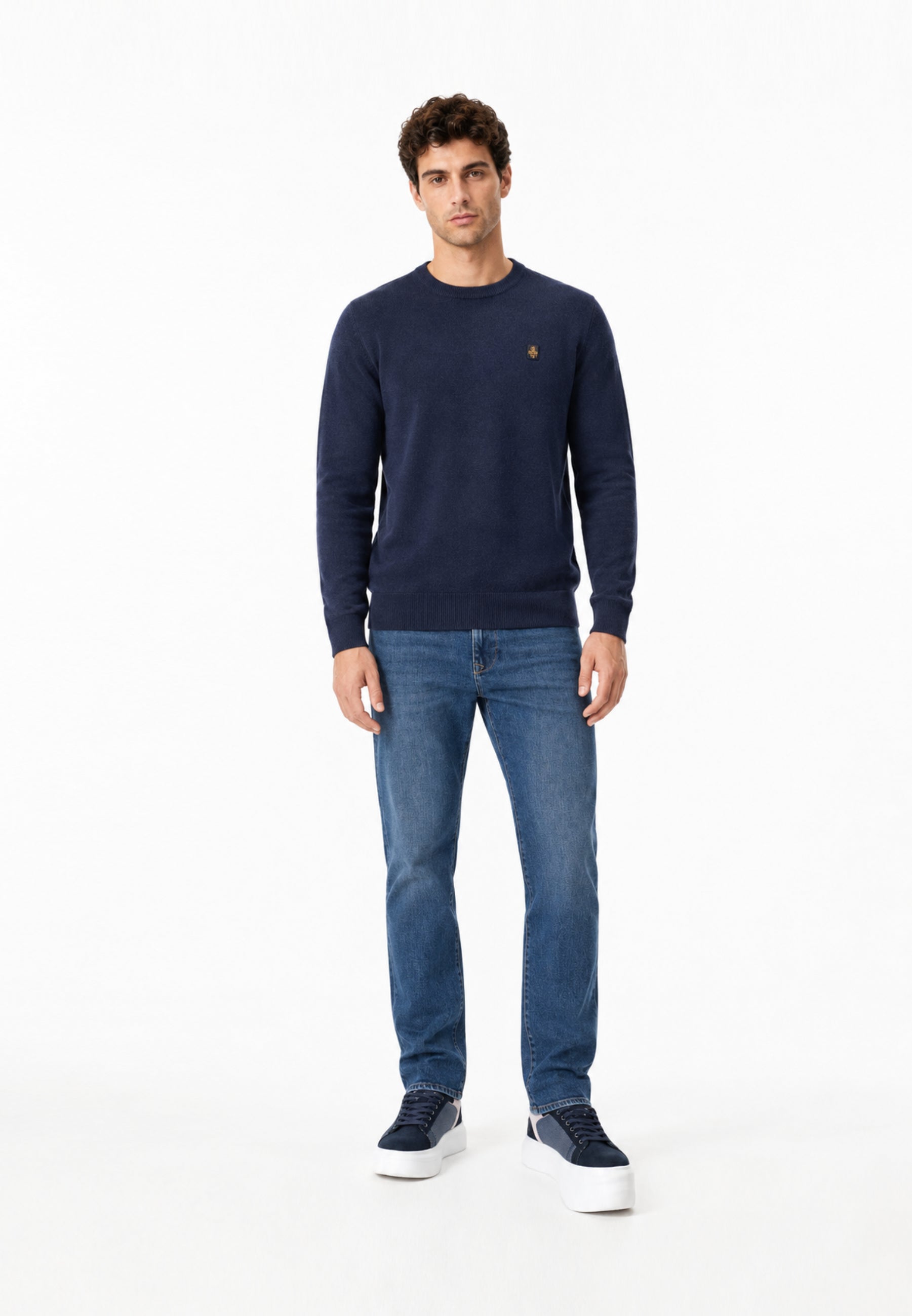 REFRIGIWEAR MAGLIONE NERO IN LANA SAGOMATO CON MINI LOGO RICAMATO Uomo BENNET PULLOVER.BLU_