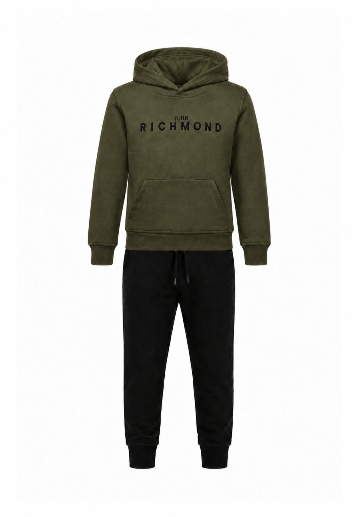John Richmond Tuta verde militare con cappuccio e logo gommato Bambini e ragazzi rba26007cf.ver_